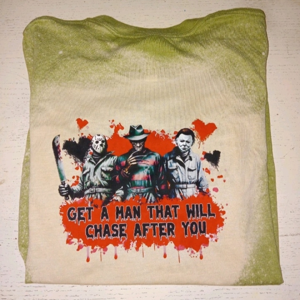 Graphic Horror Themed Bella Canvas Women's Bleached T-Shirt Sz Medium